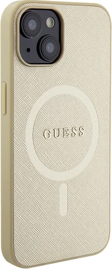 Mbështjellës Guess GUHMP15SPSAHMCB për iPhone 15 6.1", Saffiano MagSafe, ari