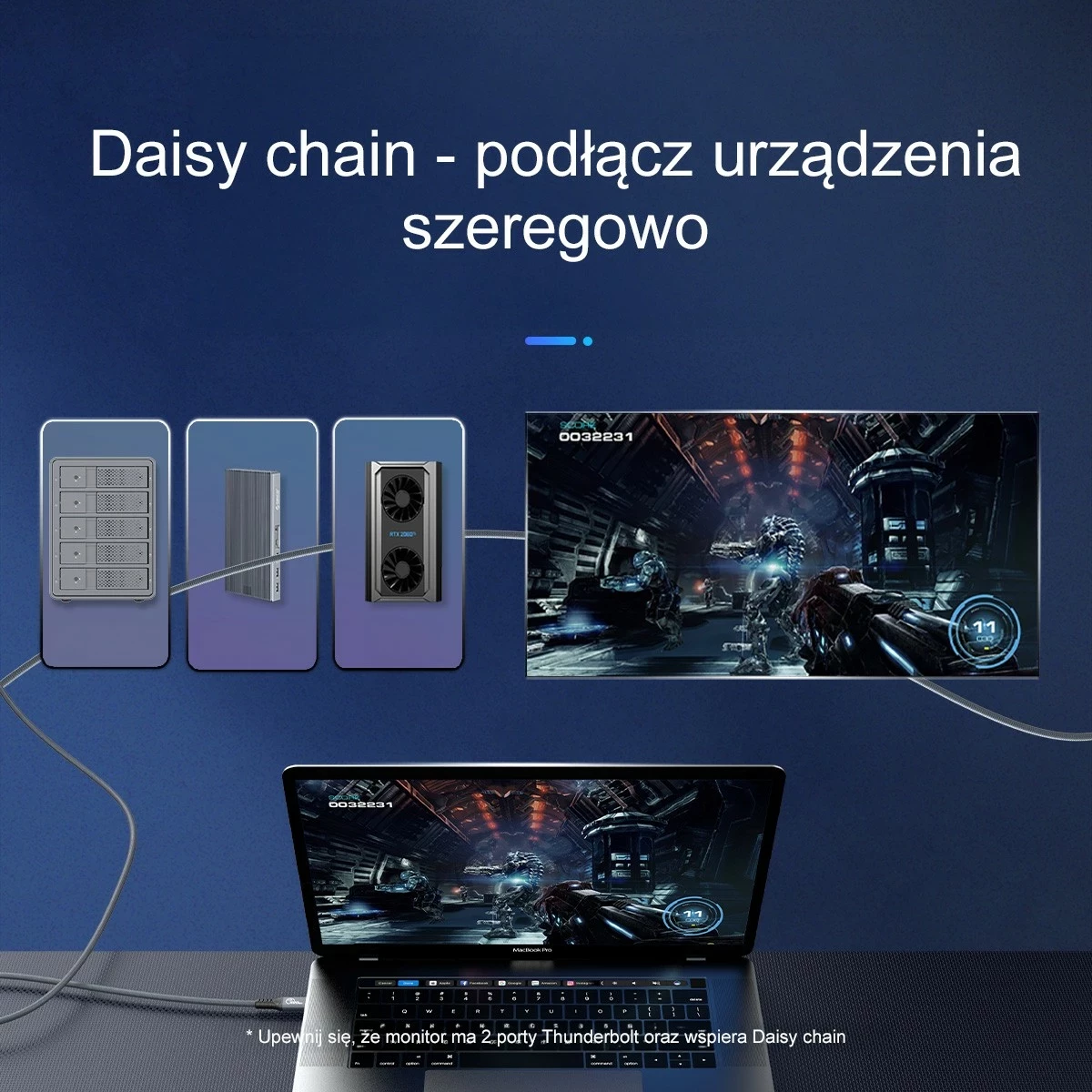 Kabllo Thunderbolt 4 Orico USB-C, 2 m, 40 Gbps, 8K@60Hz, PD 100W, gri