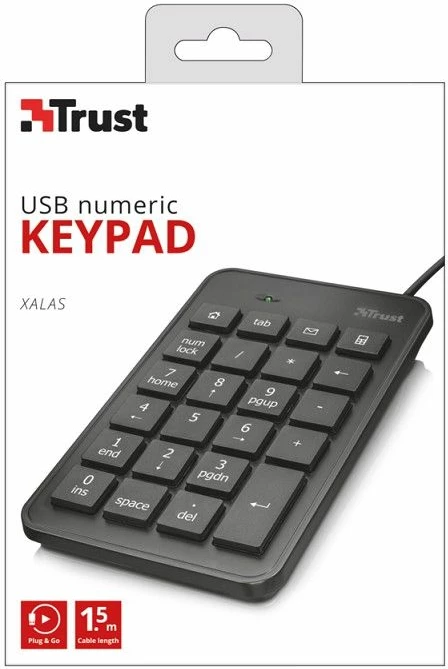 Tastierë numerike Trust Xalas 22221, USB, layout US, e zezë