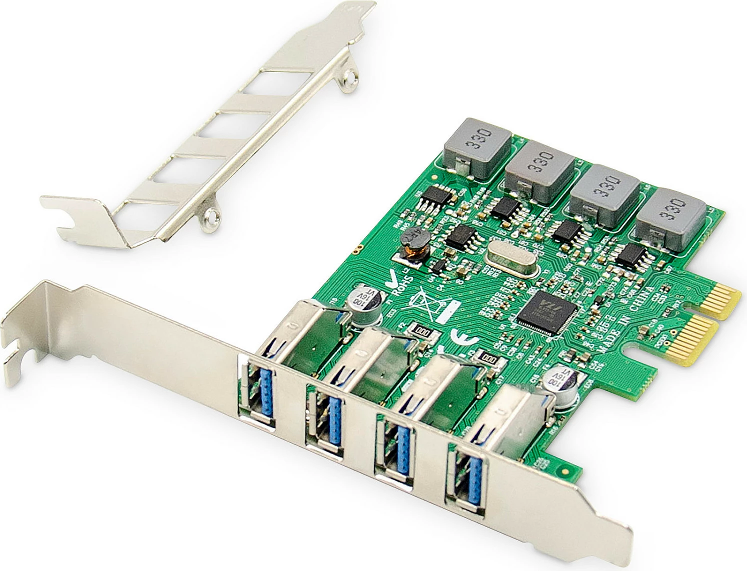 Kartë zgjerimi PCIe Digitus VL805, 4x USB 3.2 Gen 1 Type-A, PCIe 2.0, full-height/low-profile, e gjelbër