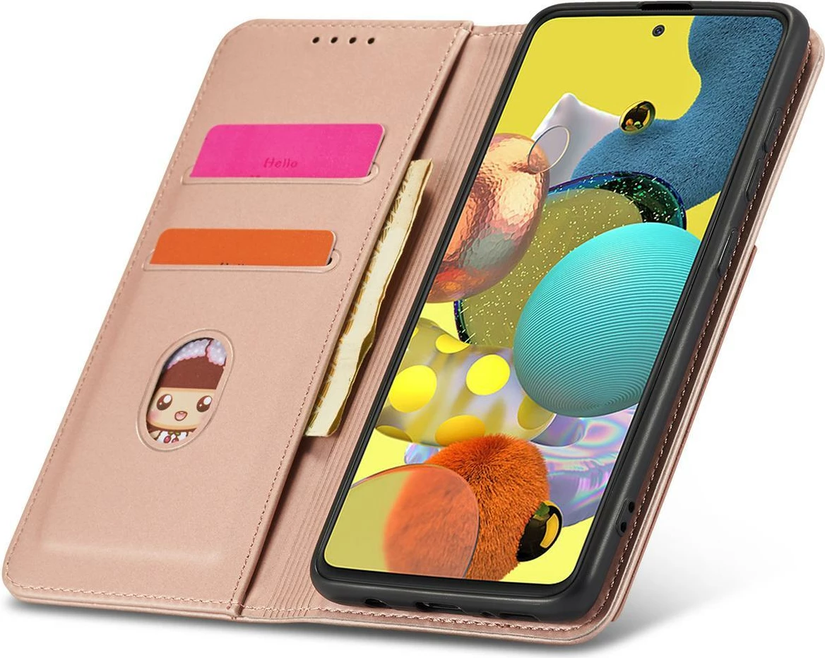 Mbështjellës Hurtel Magnet Card Case për Samsung Galaxy A13 5G, me kapak, portofol dhe mbajtëse, Rozë