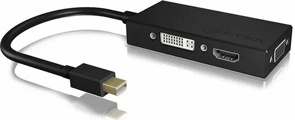 Adapter video ICYBOX IB-AC1032 Mini DisplayPort në DVI/HDMI/VGA 3-në-1 4K, i zi