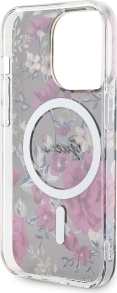 Mbështjellës Guess GUHMP14LHCFWSA për iPhone 14 Pro 6.1", Flower MagSafe, Gjelbër