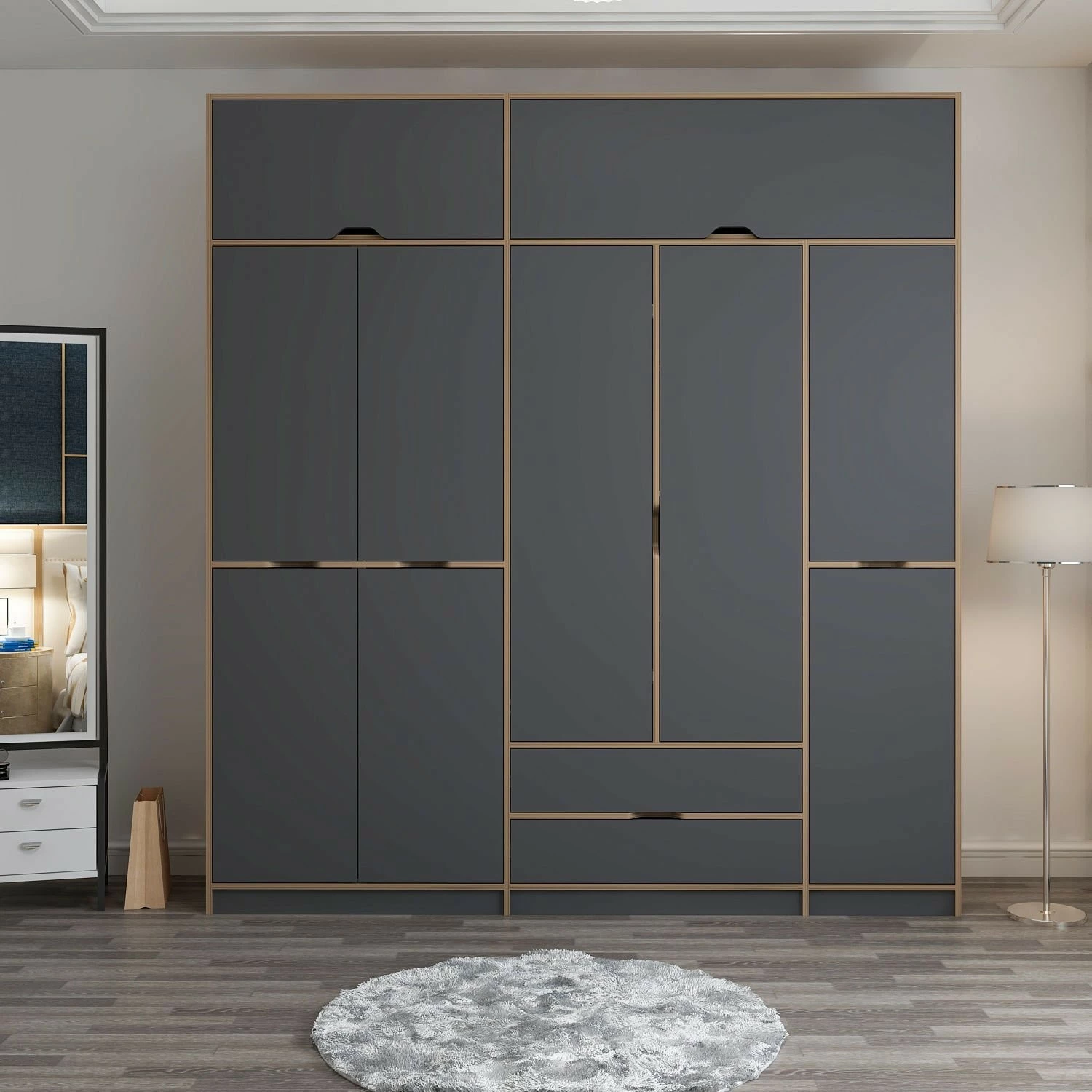 Dollap rrobash Skye Decor, Elina, anthracite-dore, 232x253x52cm