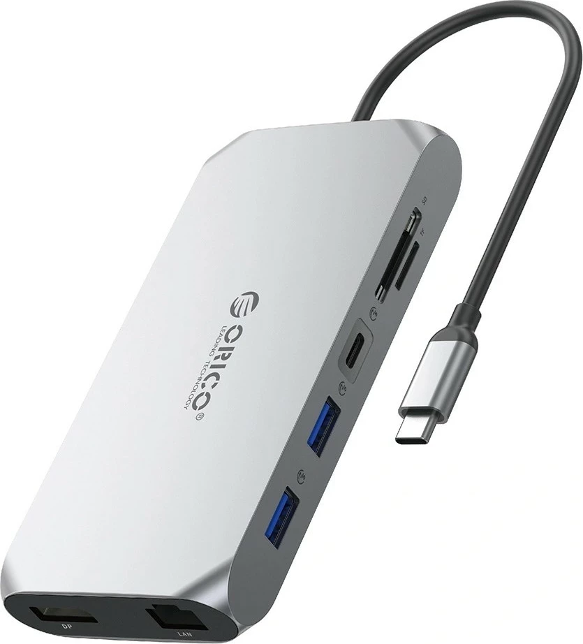 Hub Orico USB-C 12w1 XCR-X33, 100W PD, 2x HDMI 4K, DP, RJ45, SD/microSD, gri