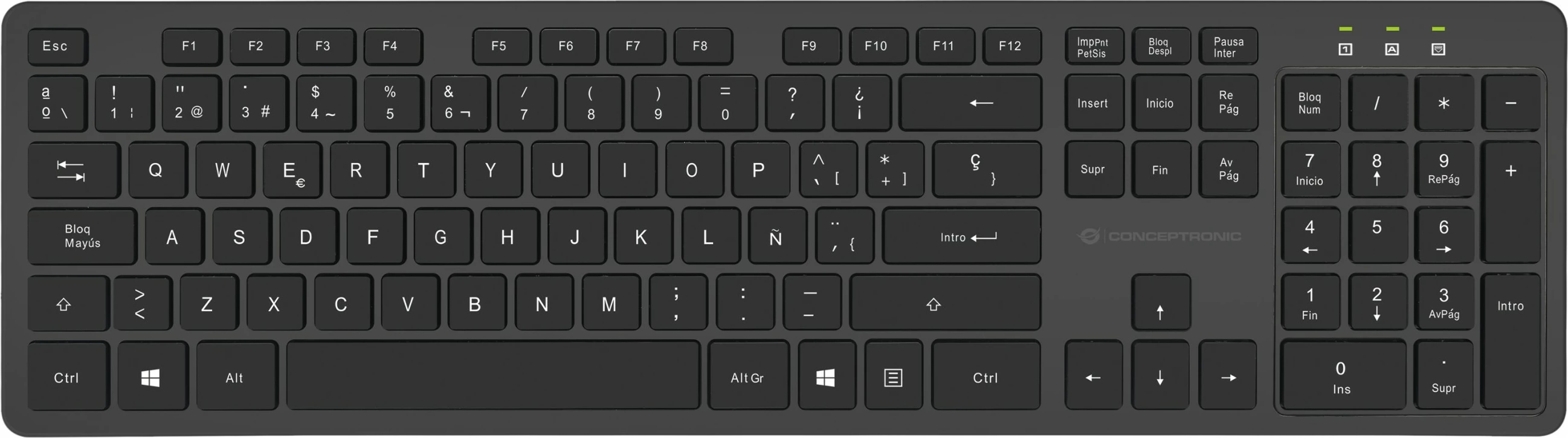 Set tastierë wireless Conceptronic me maus, QWERTY spanjoll, 105 taste, 1600 DPI, e zezë