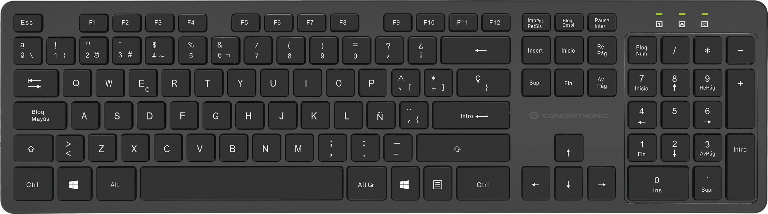 Set tastierë wireless Conceptronic me maus, QWERTY spanjoll, 105 taste, 1600 DPI, e zezë