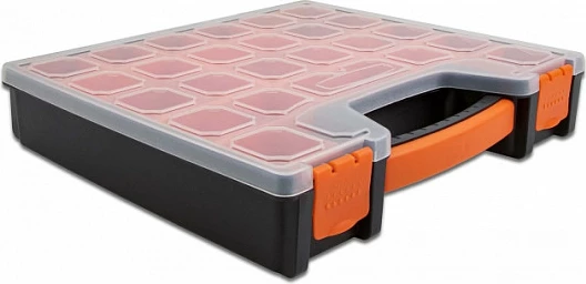 Kuti organizimi DeLOCK, 14 ndarje, 312 x 272 x 60 mm, plastike, zezë/portokalli