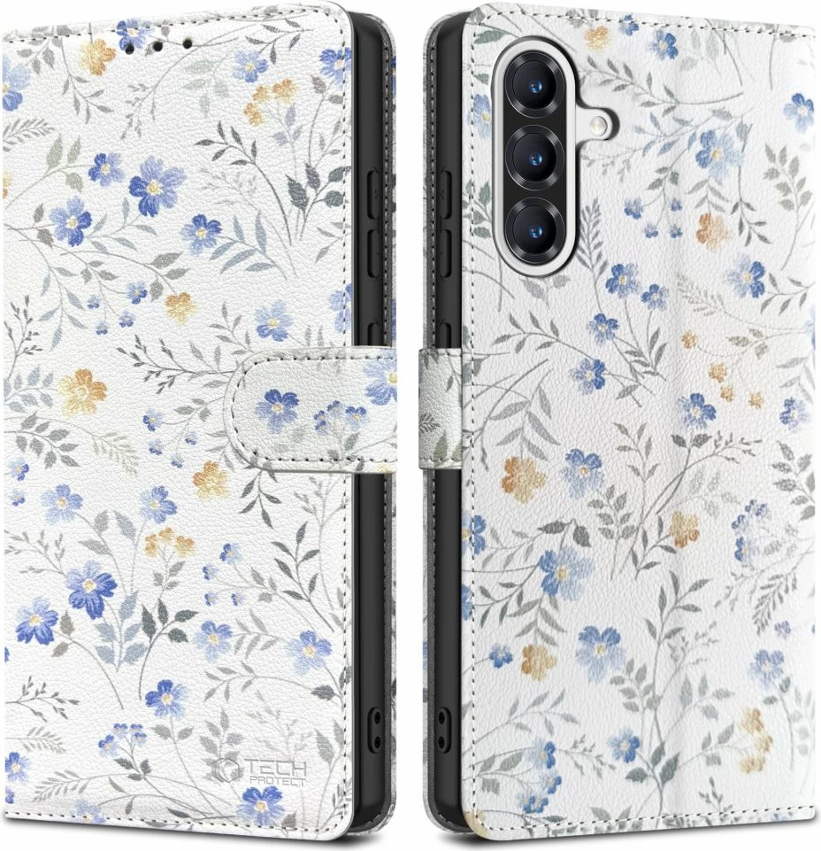 Mbështjellës Tech-Protect Wallet për Samsung Galaxy A36 5G, Lule të bardha
