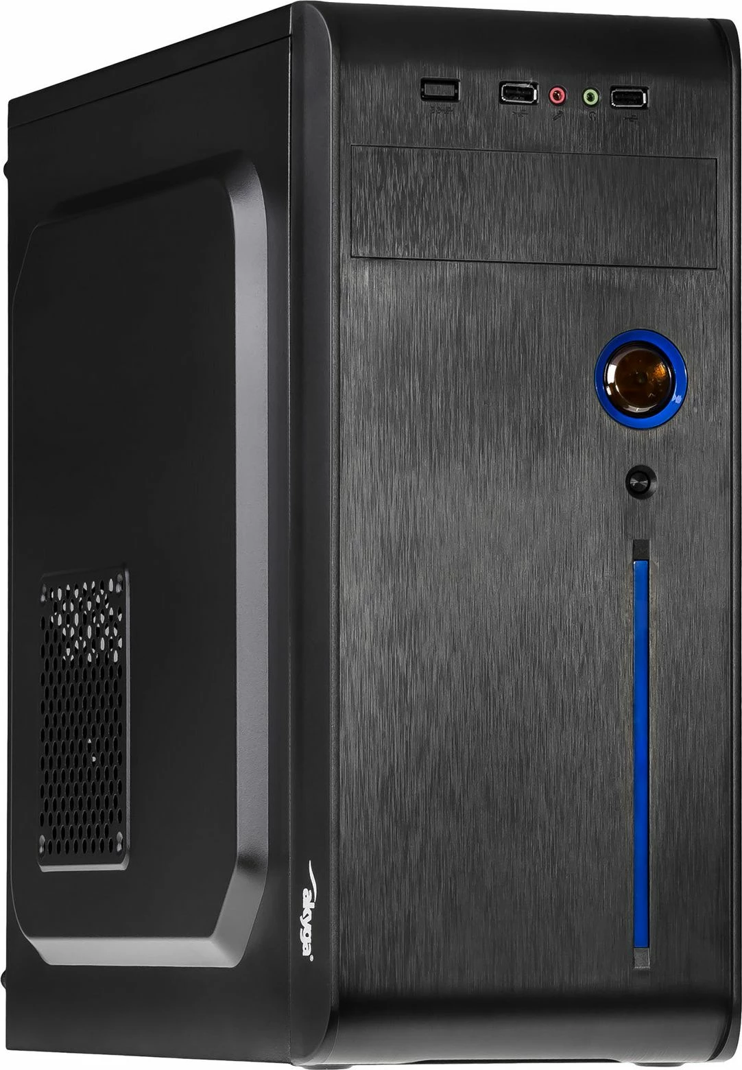 Kasë Akyga AK939BL Midi Tower për ATX/mATX, pa PSU, e zezë