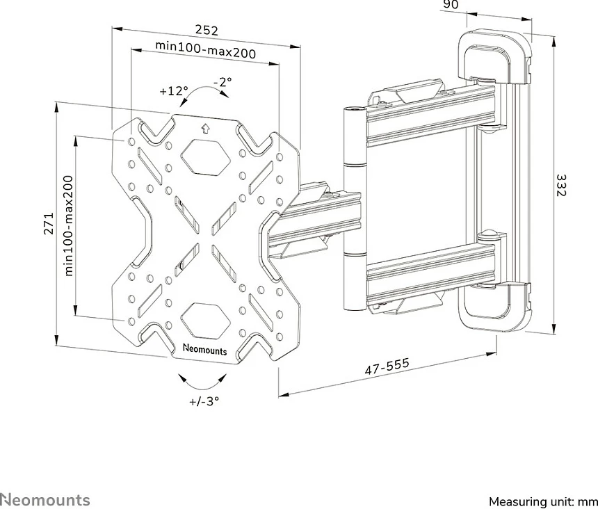 Mbajtës muri Newstar WL40S-850BL12, 100 x 100 mm, 200 x 200 mm, Çelik, i zi