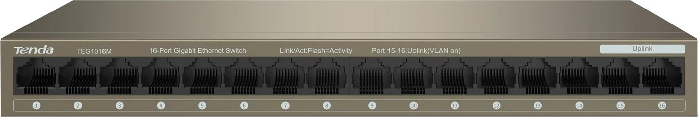 Switch rrjeti Tenda TEG1016M, 16 porta Gigabit Ethernet, metalik