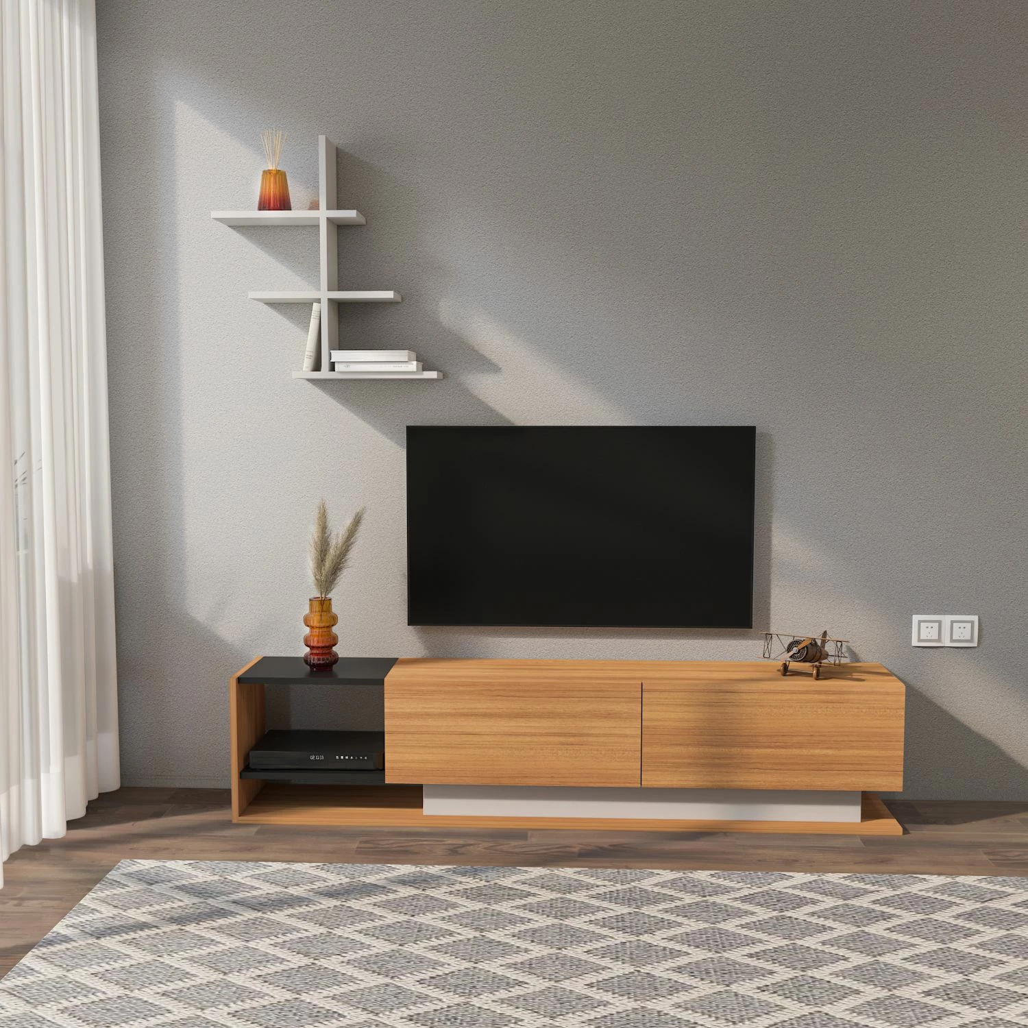 Kënd TV Hanah Home, Liza, ngjyrë teak dhe e bardhë