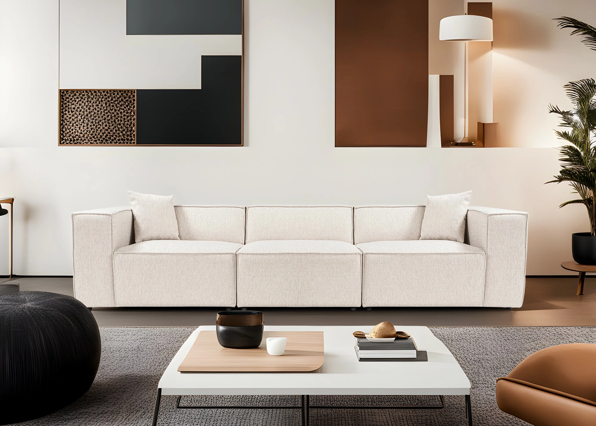 Divan treshe Lora, ngjyrë kafe e çelët, Atelier del Sofa