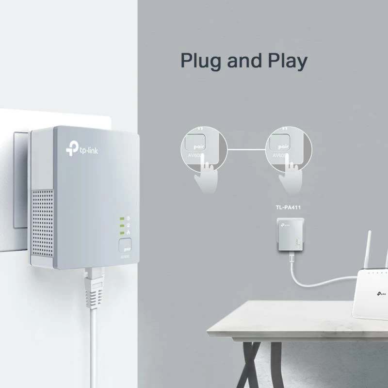 Adapter powerline TP-Link TL-PA411 KIT, 500 Mbps, HomePlug AV, QoS, enkriptim AES, set me 2 pjesë