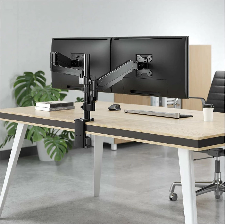 Mbajtëse tavoline për dy monitorë MANHATTAN, krah me gas spring, 17"-32", VESA 75x75/100x100, deri 8kg, gri