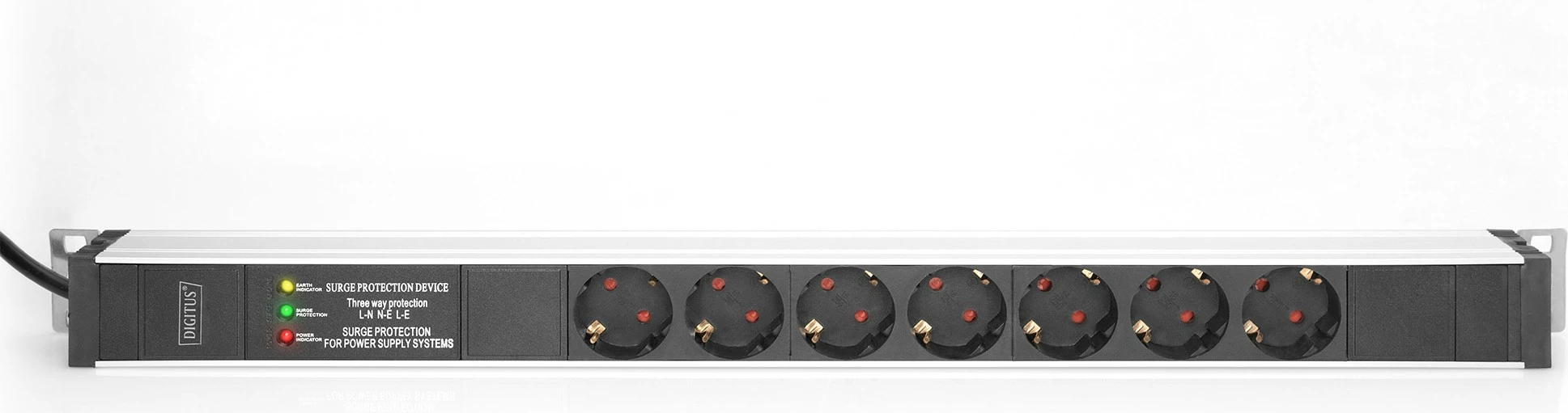 Shirit rryme Digitus, 7 dalje, mbrojtje nga mbingarkesa, filter linje, 2m, alumini, zi/argjend