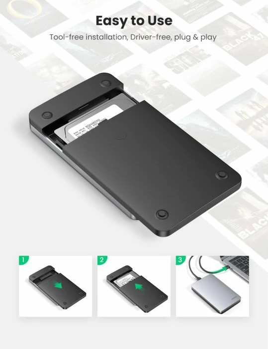 Kasë UGREEN 70499 për HDD/SSD 2.5" SATA, USB-C 3.1 Gen2, UASP, deri 6TB, argjend, me kuti
