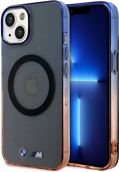 Mbështjellës BMW Gradient Bumper MagSafe për iPhone 14, 6.1", gri/portokalli/blu