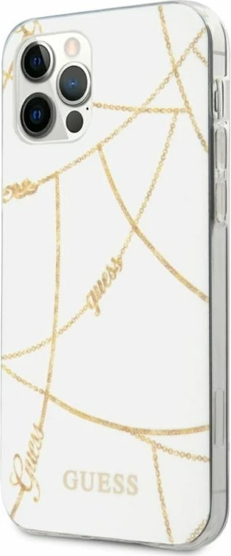 Kapak telefoni Guess Gold Chain Collection për iPhone 12 Pro Max, i bardhë