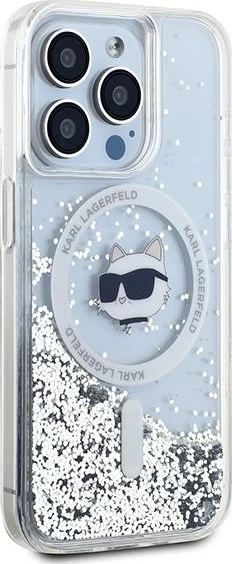 Mbështjellës Karl Lagerfeld Liquid Glitter Choupette Head MagSafe për iPhone 15 Pro, Transparent