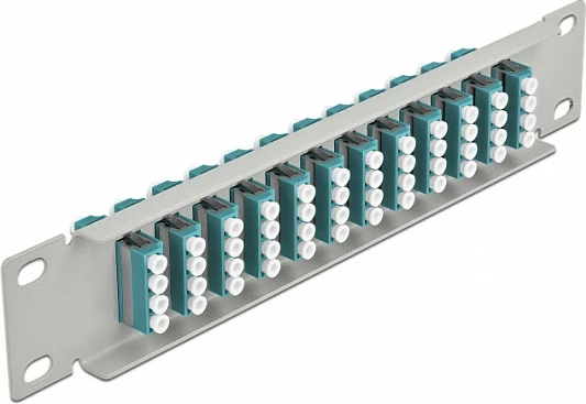 Patch panel fiber optik DeLOCK 10" 12-Port LC Quad, 1U, për rack, aqua/gri