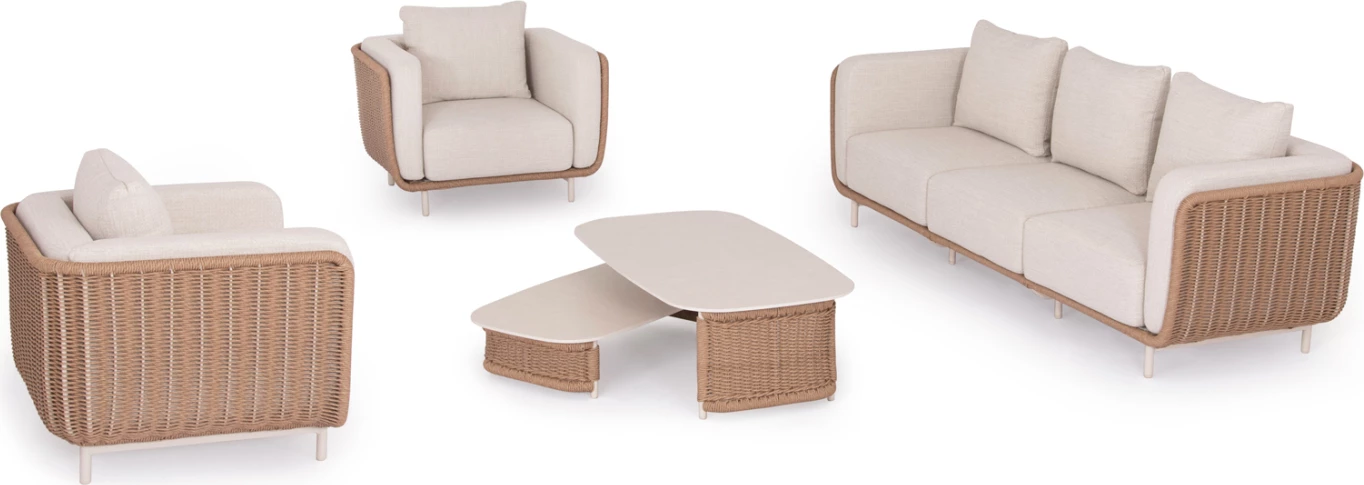 Set lounge për jashtë, 4 pjesë, seri NEXUS, alumin, ratan i përdredhur, gur i sinterizuar