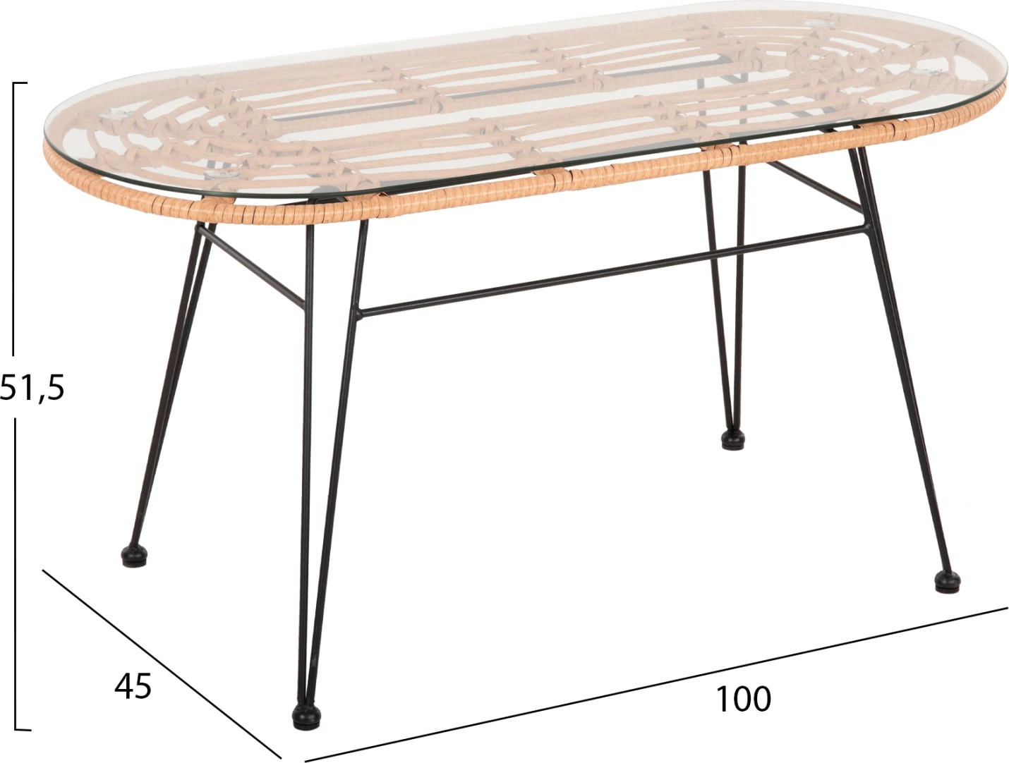 Tavolinë ovale për jashtë ALLEGRA FH5695.11, ngjyrë beix, metal i zi, 100x45x51,5H cm