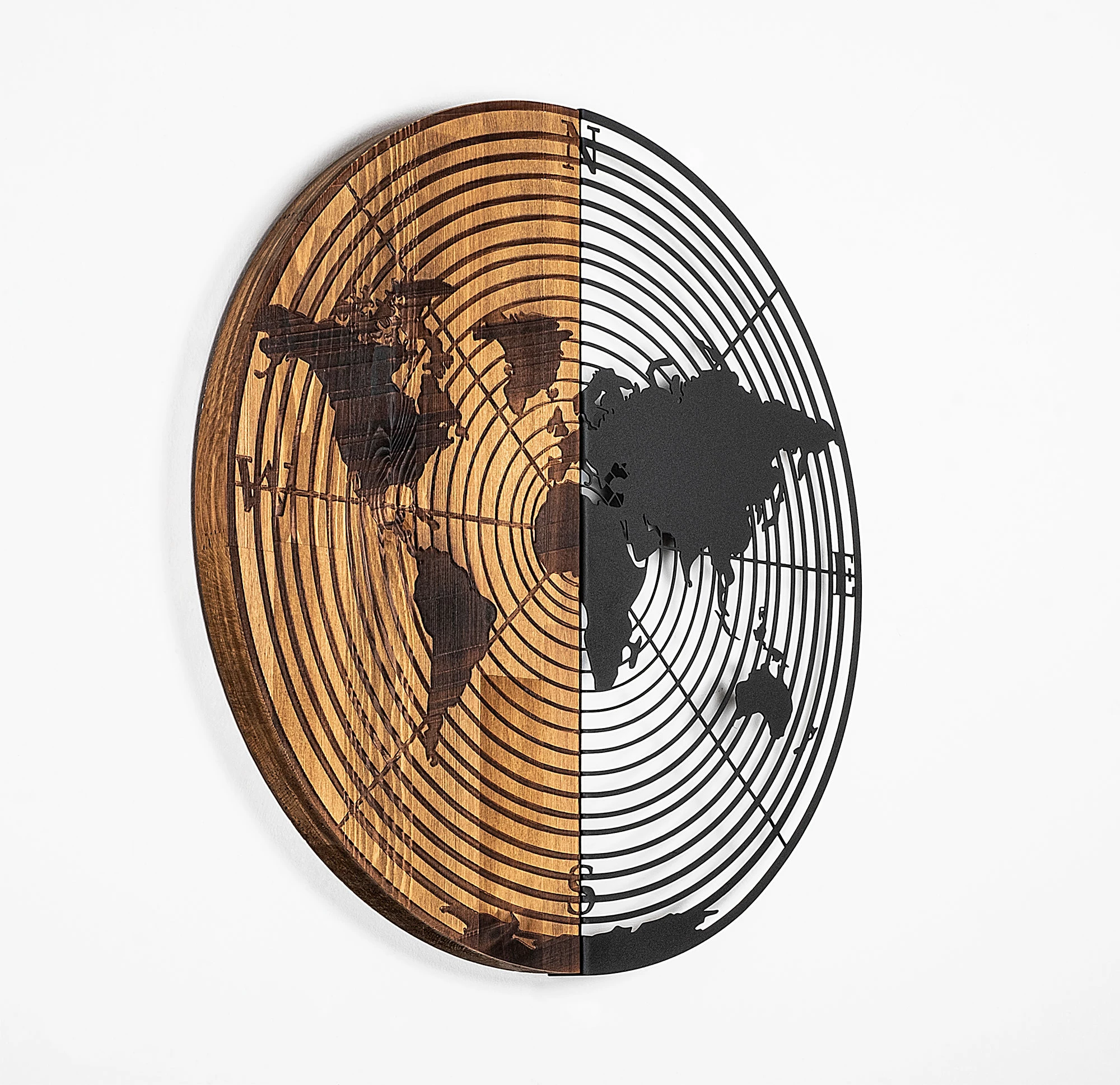 Aksesor dekorativ muri prej druri, hartë bote, Wallity, 321, ngjyrë e zezë dhe arre, Ø56cm