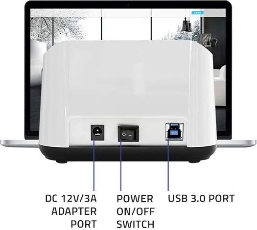 Stacion docking Qoltec 50309, HDD SSD 2.5" 3.5", USB 3.0, Bardhë