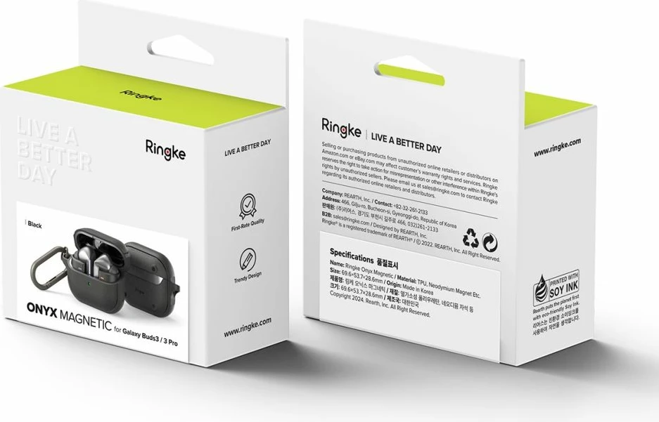 Mbështjellës Ringke Onyx për Samsung Galaxy Buds 3/3 Pro, MagSafe, me karabinë, e zezë