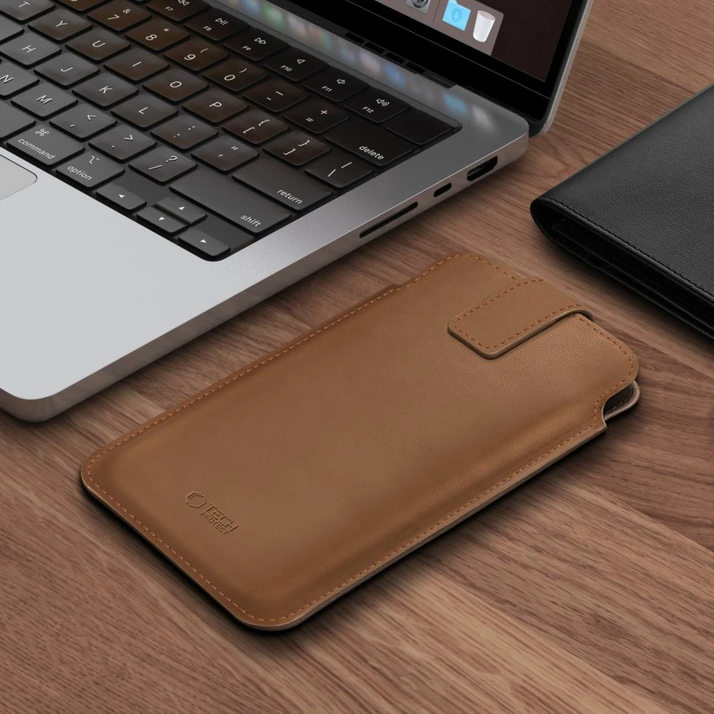 Mbështjellës Tech-Protect SM65 për celular 6.0-6.9", lëkurë ekologjike, kapëse magnetike, kafe, 1 copë