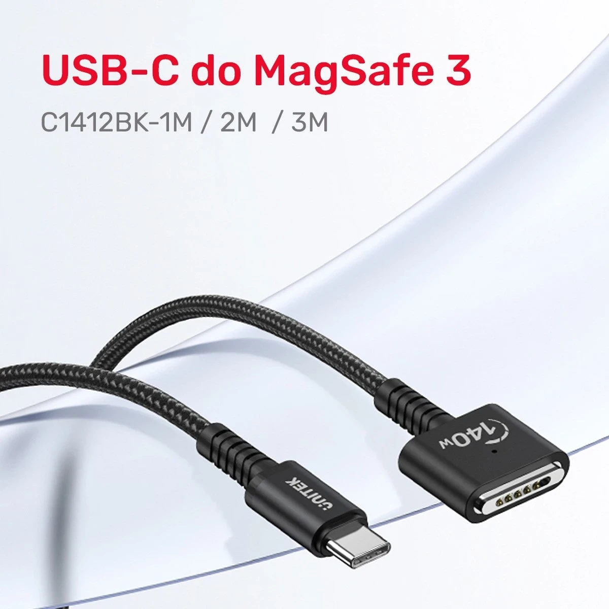 Kabull Unitek USB-C në MagSafe 3, 140W, 2m, ngjyrë e zezë