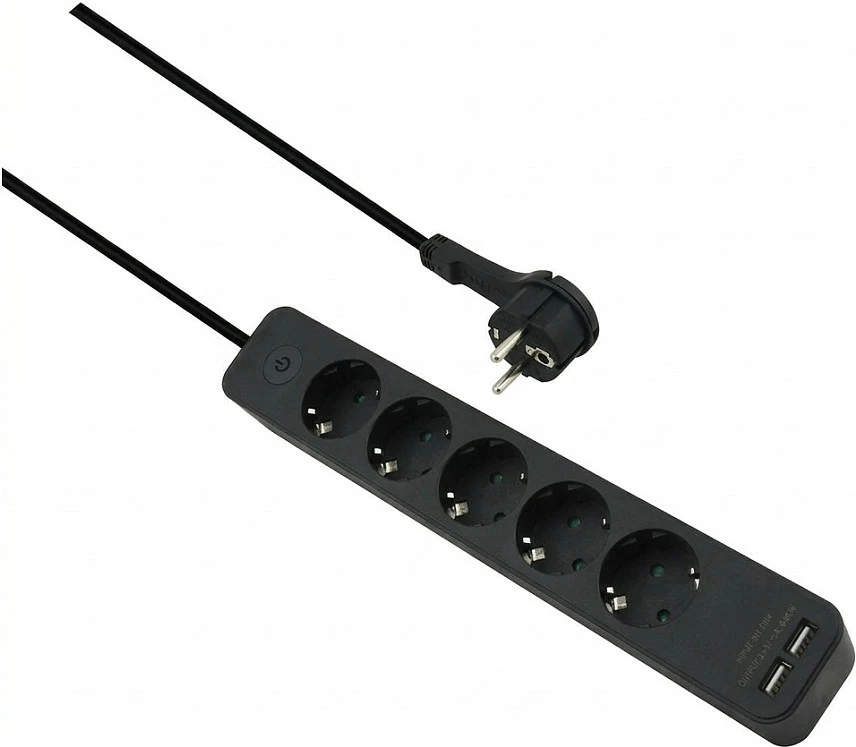 Zgjatues rryme Helos ADVANCED, 5-priza, 2x USB, 1.5m, me switch, zi