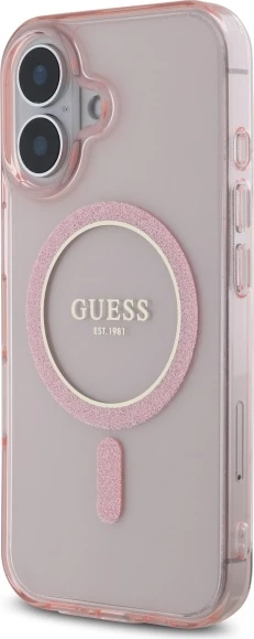 Mbështjellës Guess GUHMP16SHFGEREP për iPhone 16 6.1", hardcase, MagSafe, rozë
