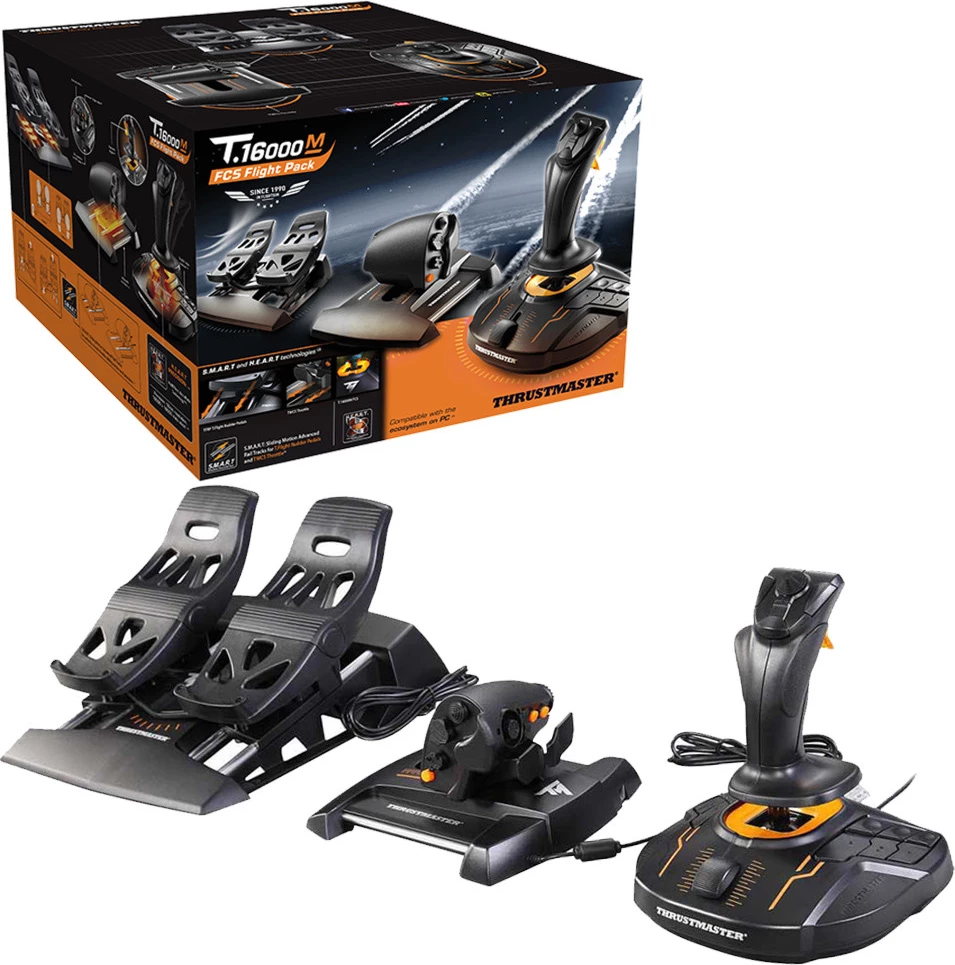 Set kontrollash fluturimi Thrustmaster T.16000M FCS Flight Pack për PC, USB, paketë 3-në-1, i zi