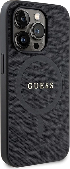 Mbështjellës Guess GUHMP14LPSAHMCK për iPhone 14 Pro, Saffiano MagSafe, i zi