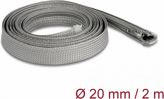 Mëngë e thurur për kabllo DeLOCK 2m x 20mm, me zinxhir, rezistente në nxehtësi, gri
