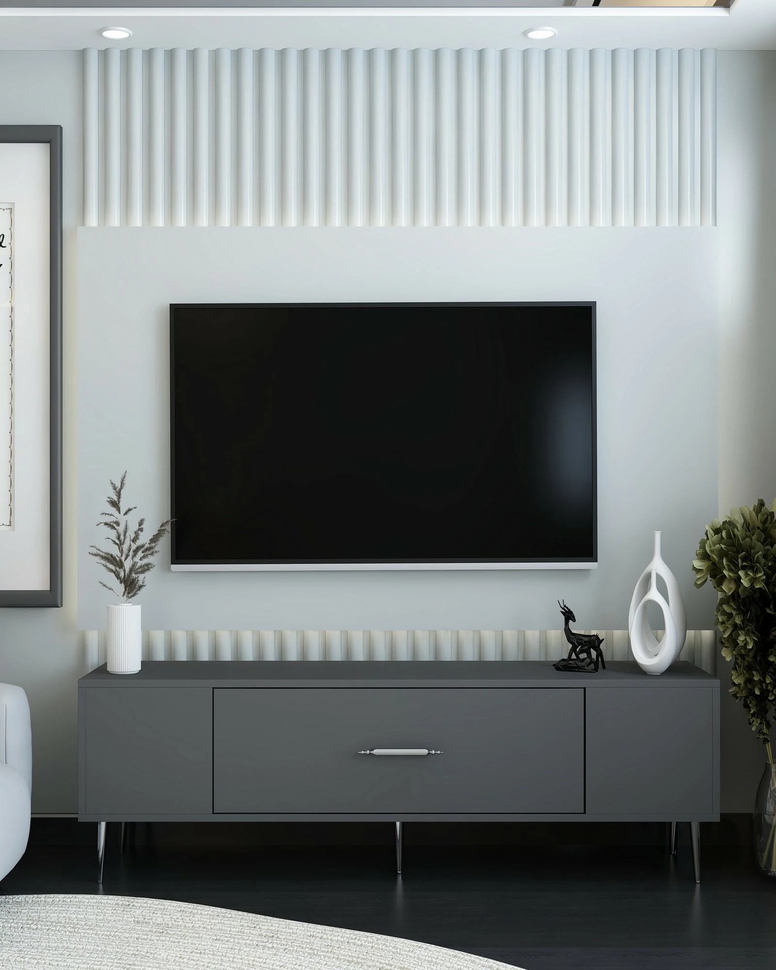 Komodë TV Skye Decor, ngjyrë antracit, argjend