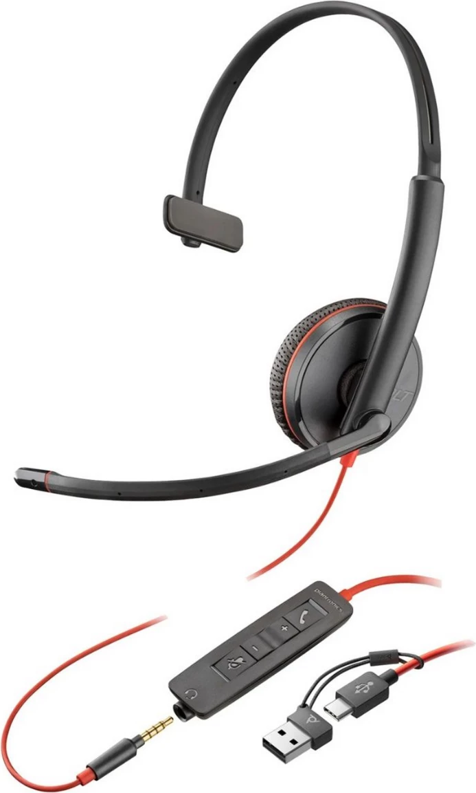 Kufje me mikrofon, Poly Blackwire 3215 (8X227AA), me kabllo USB-A + 3.5 mm, mono, e zezë