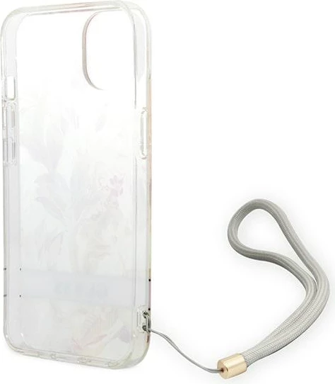 Mbështjellës Guess GUOHCP14MHFLSU për iPhone 14 Plus 6.7", Flower Strap, vjollcë