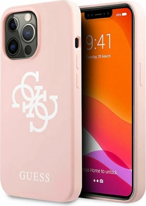 Kuti silikoni Guess 4G Logo për iPhone 13 Pro Max, rozë