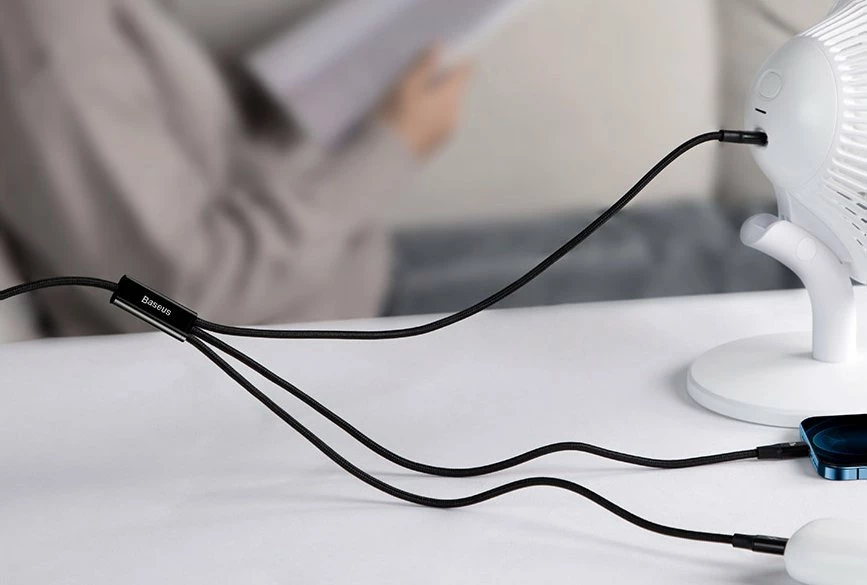Kabllo 3-në-1 Baseus Rapid Series CAMLT-SC06, 1.5m, 20W, USB-C/Lightning/micro USB, e gjelbër