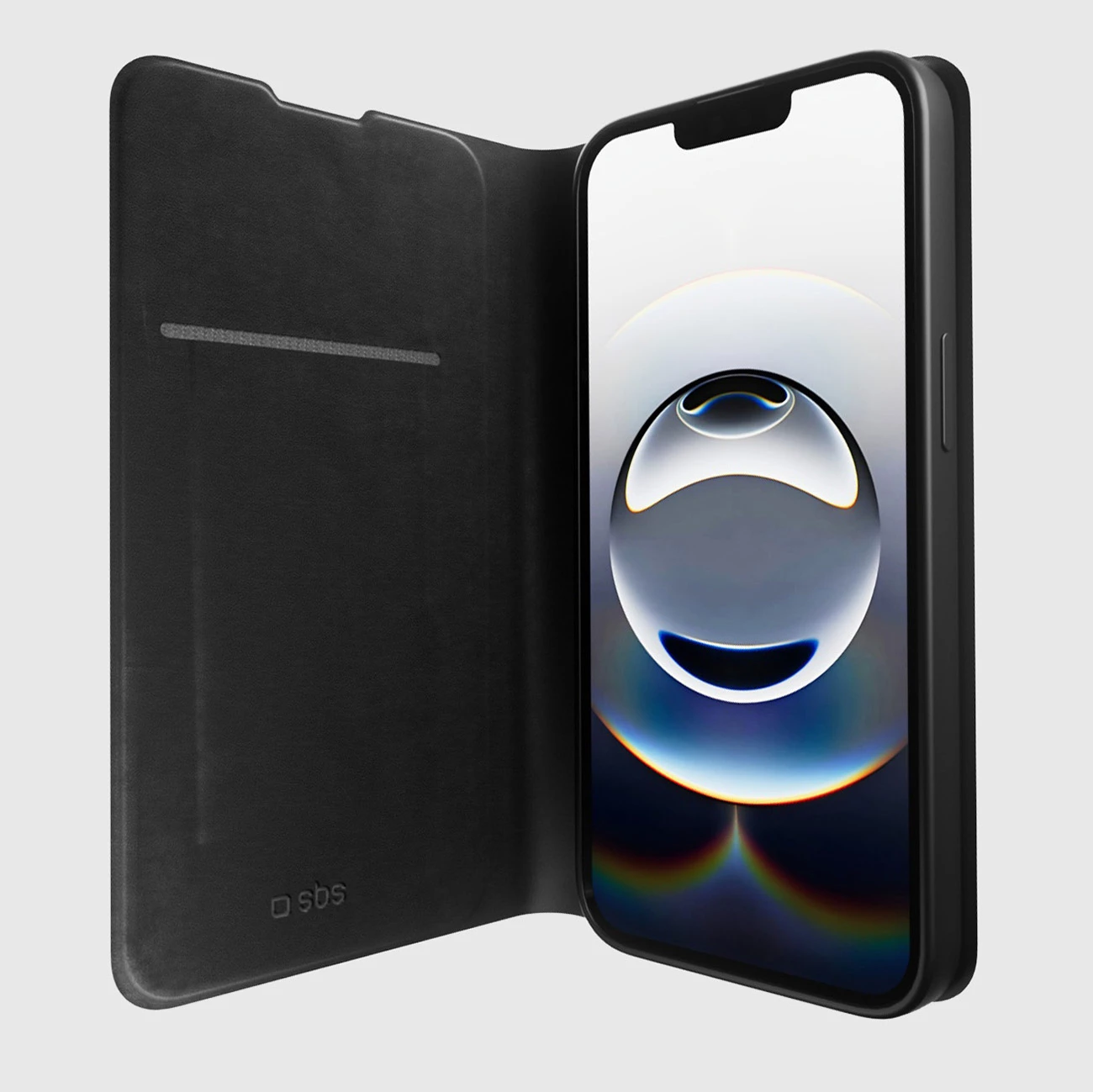 Mbështjellës me kapak SBS Wallet Smooth për iPhone 16e/17e, me xhep karte, me stand, i zi, në kuti