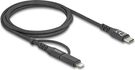 Kabllo DeLOCK 81170, USB-C në USB-C/Lightning, 1m, USB PD 60W, e zezë