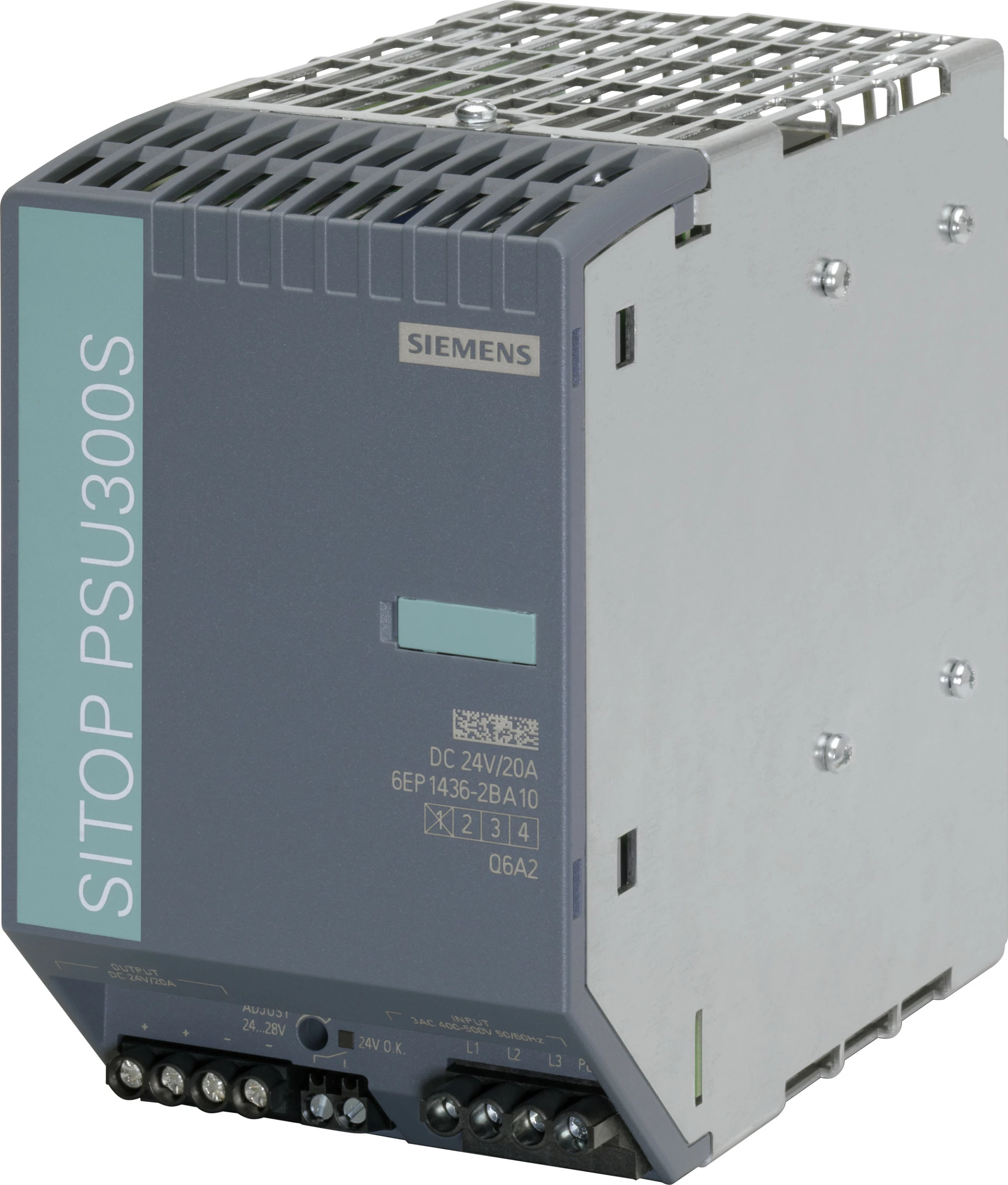 Furnizues energjie Siemens SITOP PSU300S 6EP1436-2BA10, 24V DC 20A, hyrje 3-fazore 400–500VAC, gri