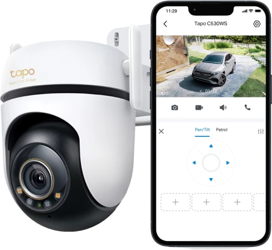 kamerë sigurie Wi‑Fi TP-Link Tapo C530WS 3K 5MP 360° pan/tilt, IP66, bardhë/zezë