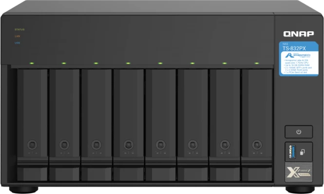 Server NAS QNAP TS-832PX-4G, 8-bay, 4GB RAM, 2x 10GbE SFP+, 2x 2.5GbE LAN, e zezë