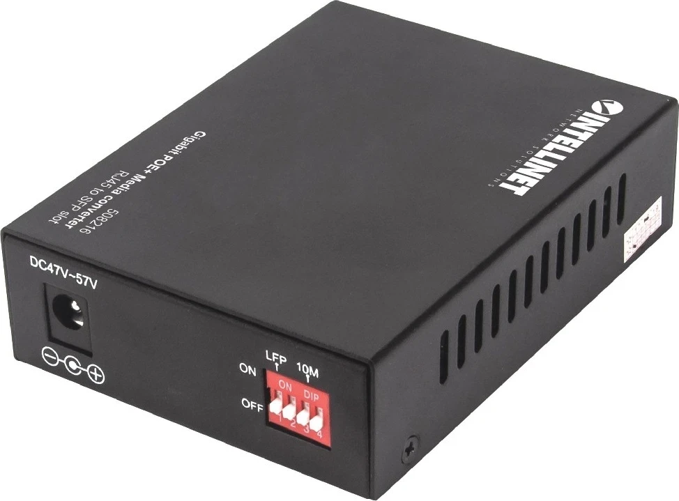 Konvertues Medial Intellinet 508216, Gigabit 1000Base-T RJ45 në Slot SFP, injector PoE+