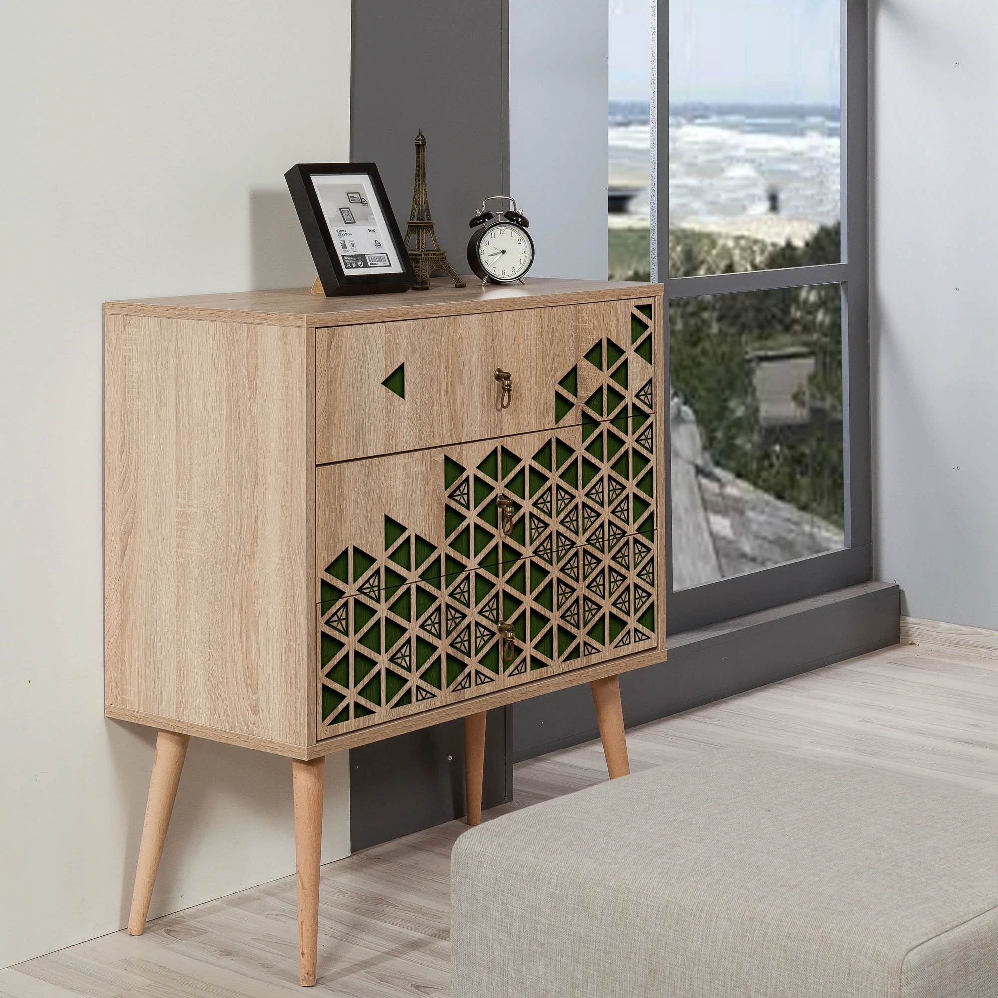 Komodë moderne Skye Decor, ngjyrë lisi Sonoma, Trio - 121